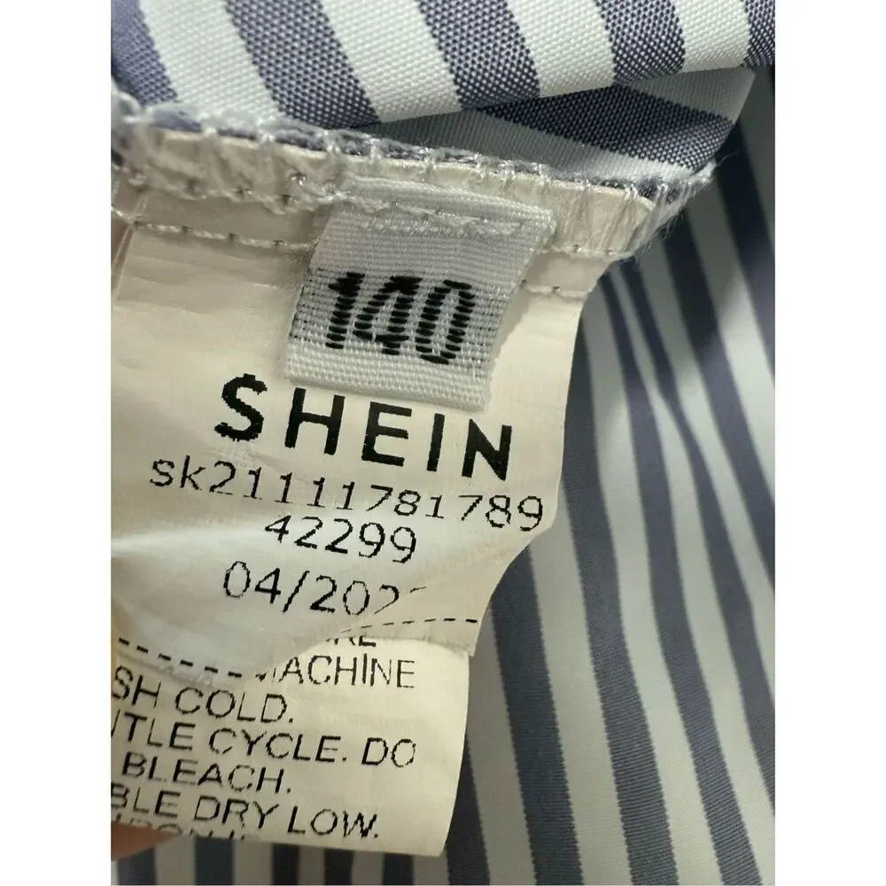SHEIN Girls Stripped Dress Size 140 EU/ 8-10 US Gray White Belted